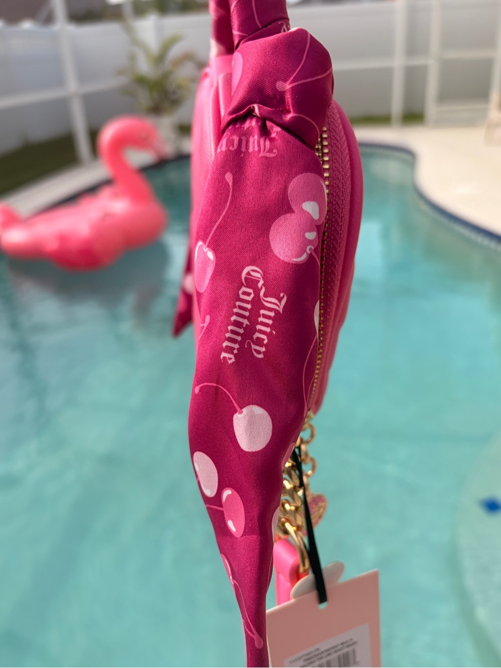 Juicy Couture Fuchsia Heart Quilted Rhinestone Mini Bag with Scarf-NWT - Picture 8 of 13